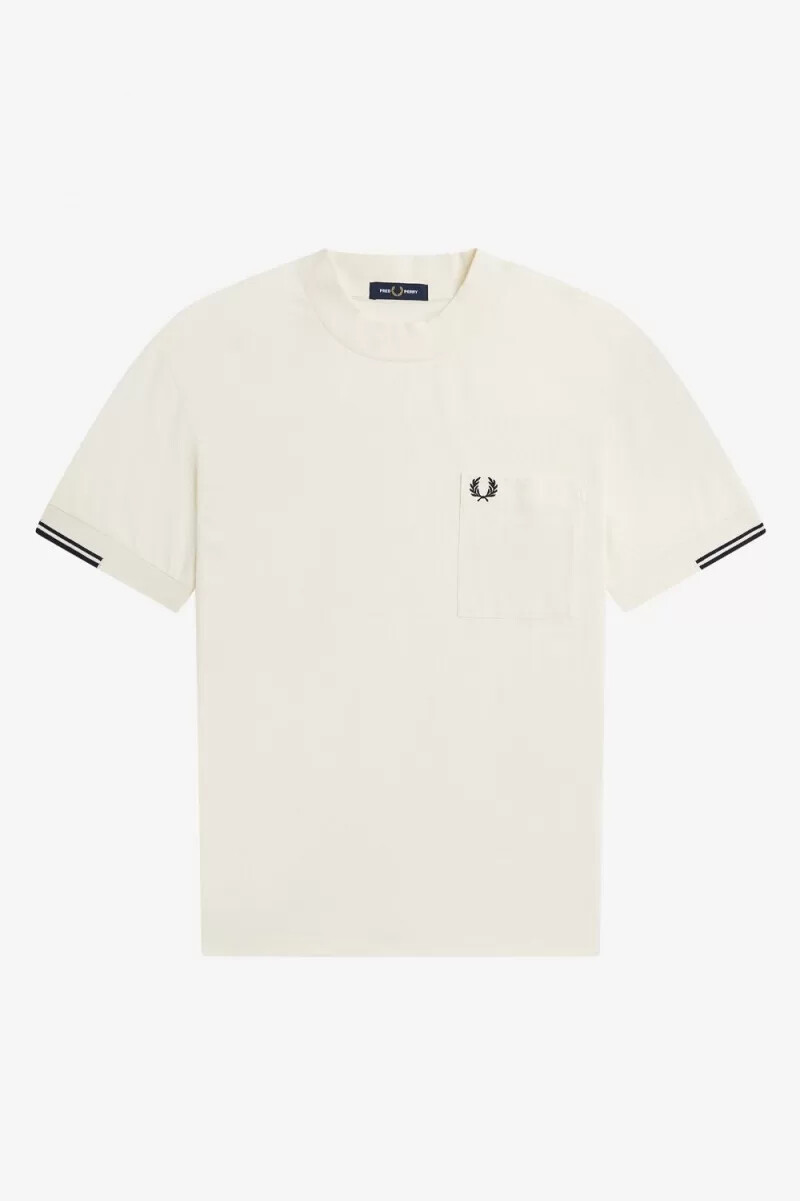 fred perry herren-t-shirt mit farbtupfern an den Ärmeln beige