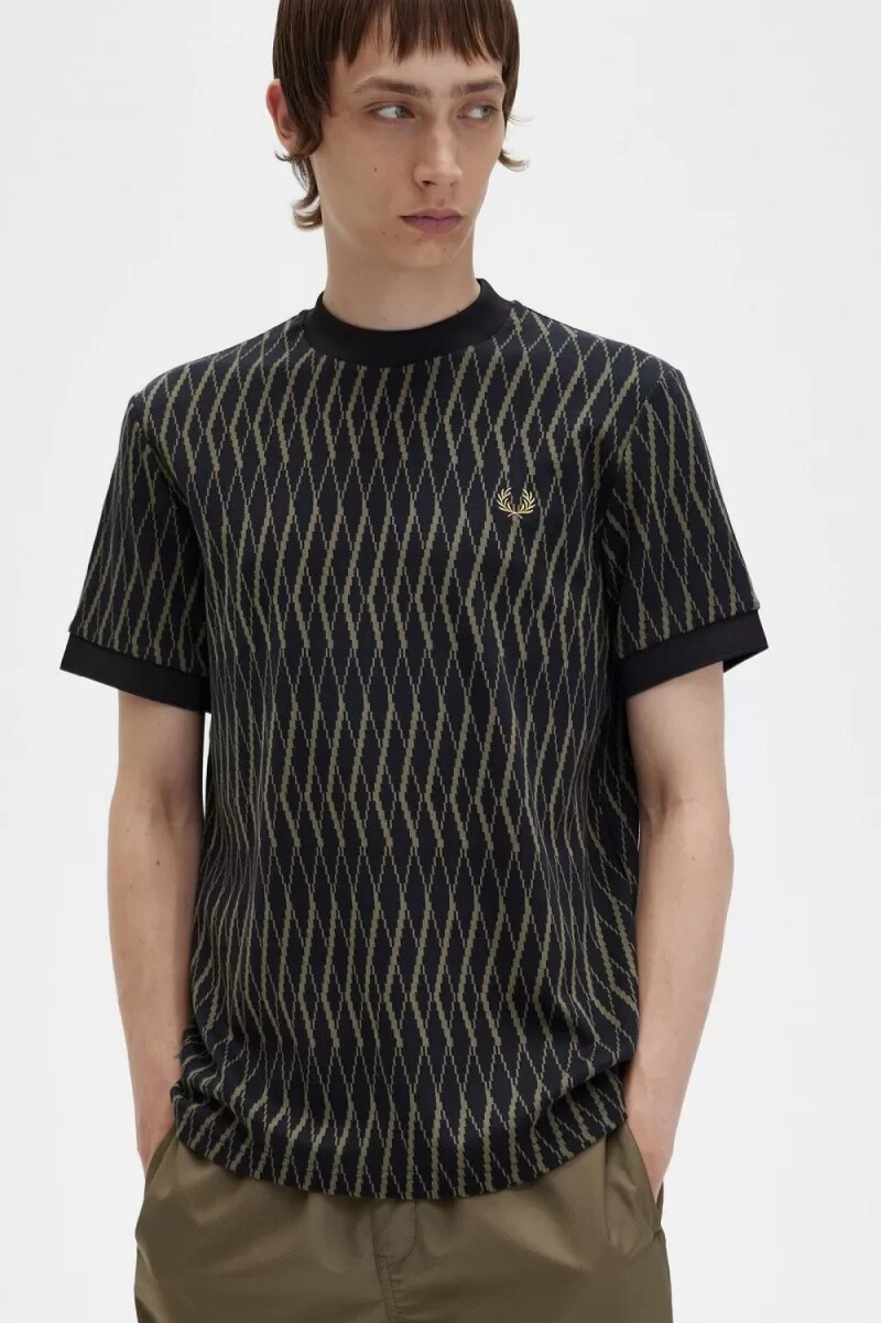 fred perry argyle jacquard herren-t-shirt schwarz