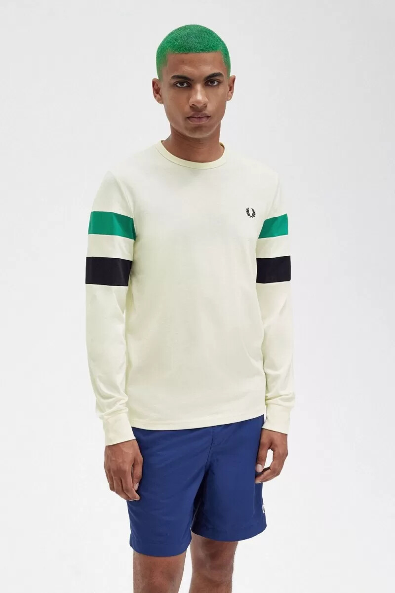 fred perry langarm-t-shirt mit einsätzen an den Ärmeln beige