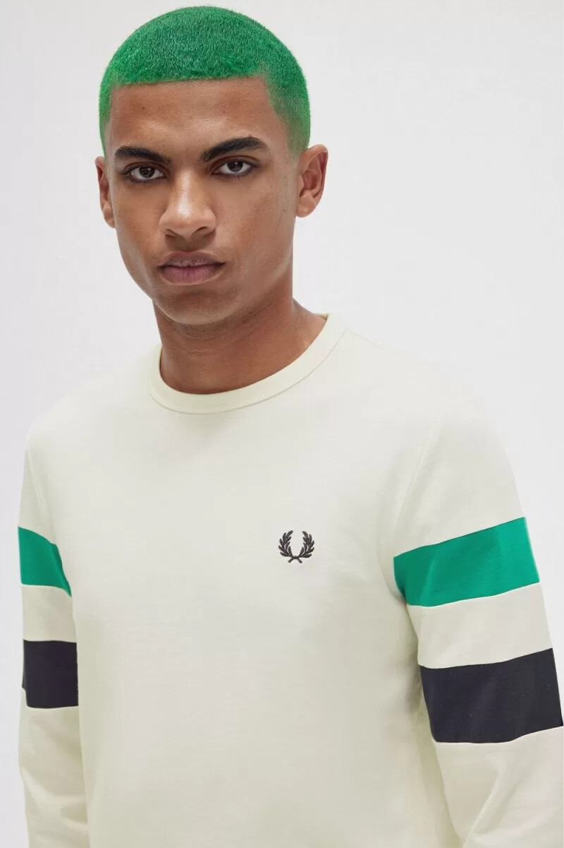 fred perry langarm-t-shirt mit einsätzen an den Ärmeln beige