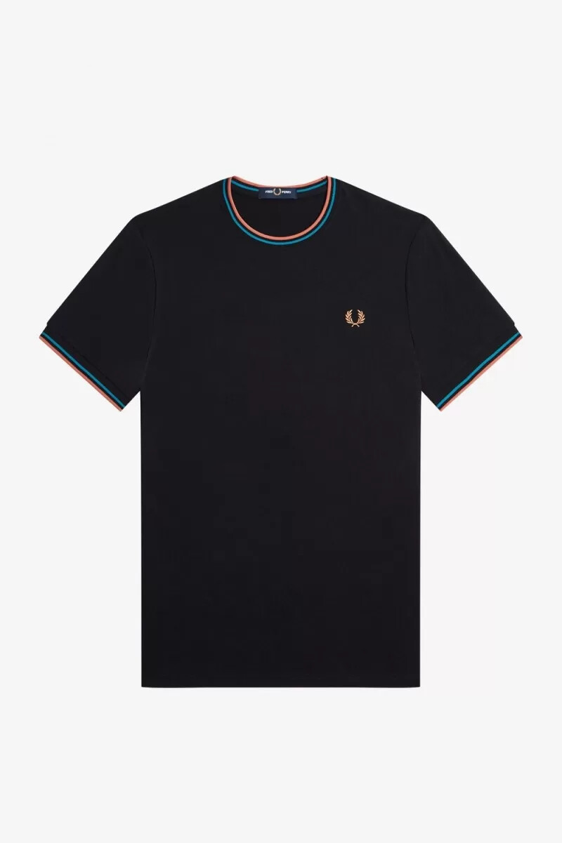 fred perry twin tipped herren-t-shirt schwarz cyberblau hellrost