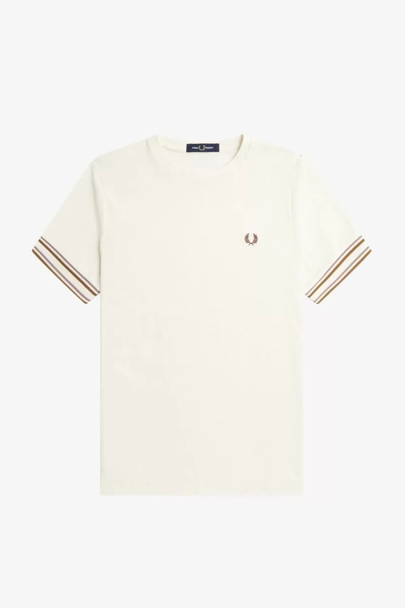 fred perry herren-t-shirt mit auffälliger piqué-decke beige