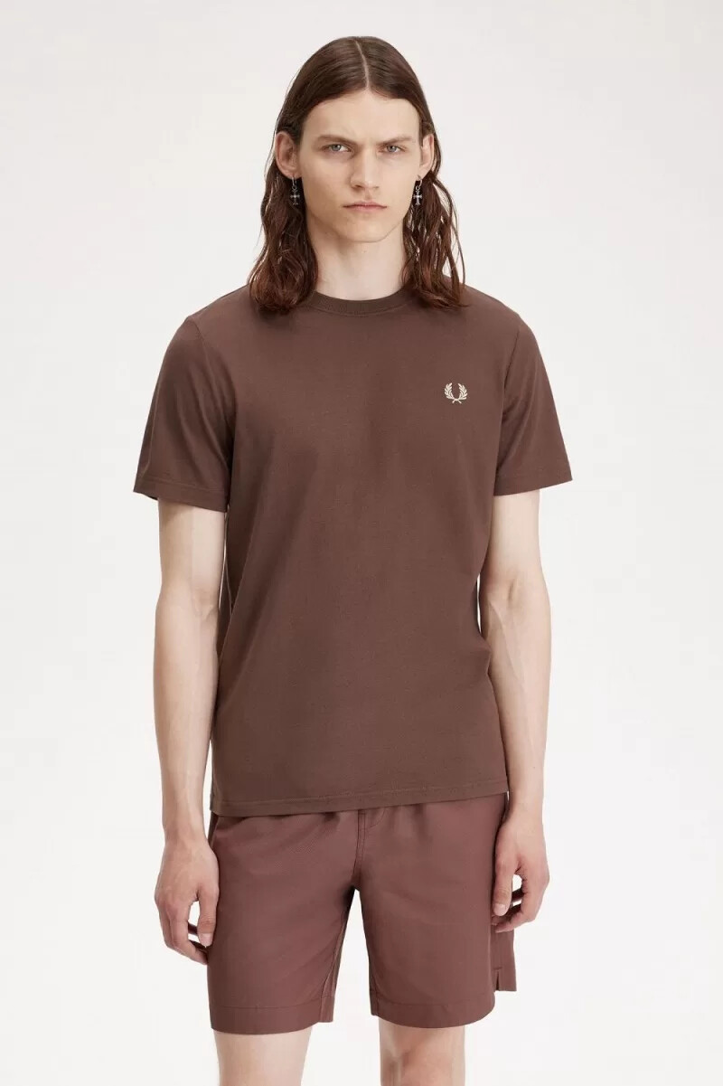 fred perry herren-t-shirt mit rundhalsausschnitt dunkelrot warmgrau