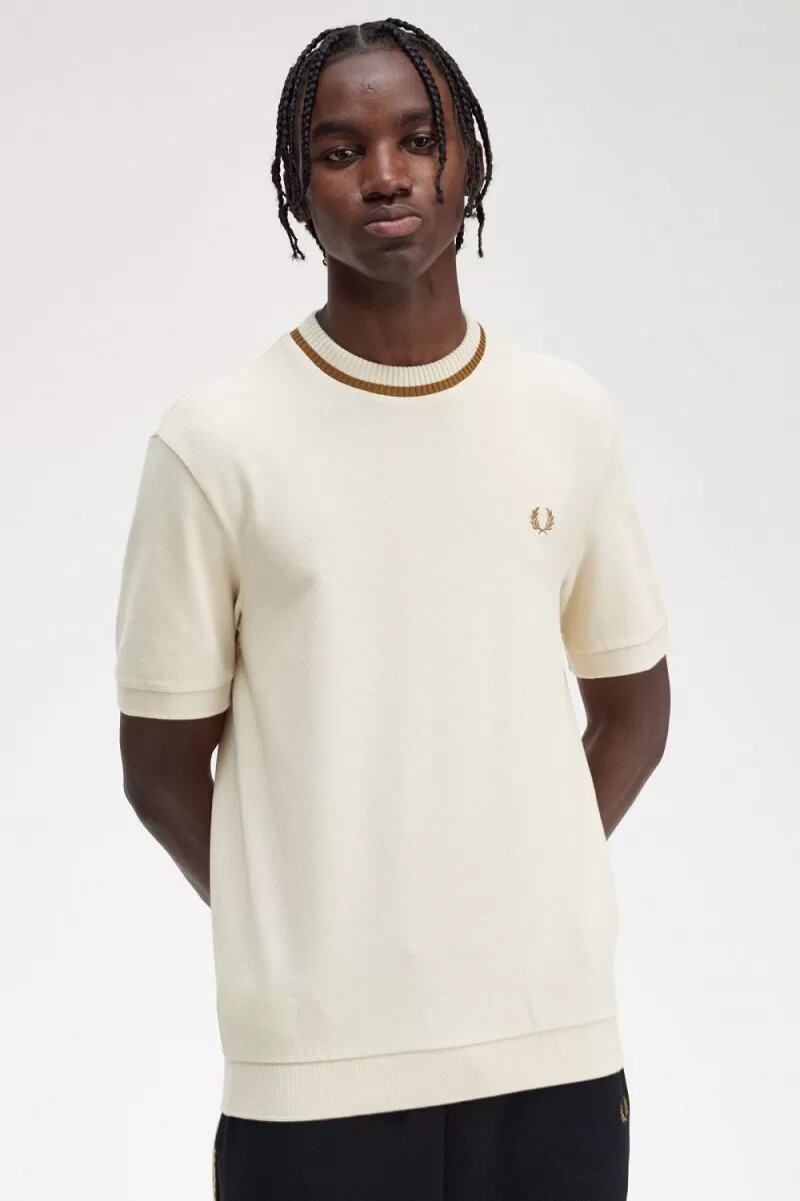 fred perry herren-t-shirt mit rundhalsausschnitt aus piqué farbe haferflocken
