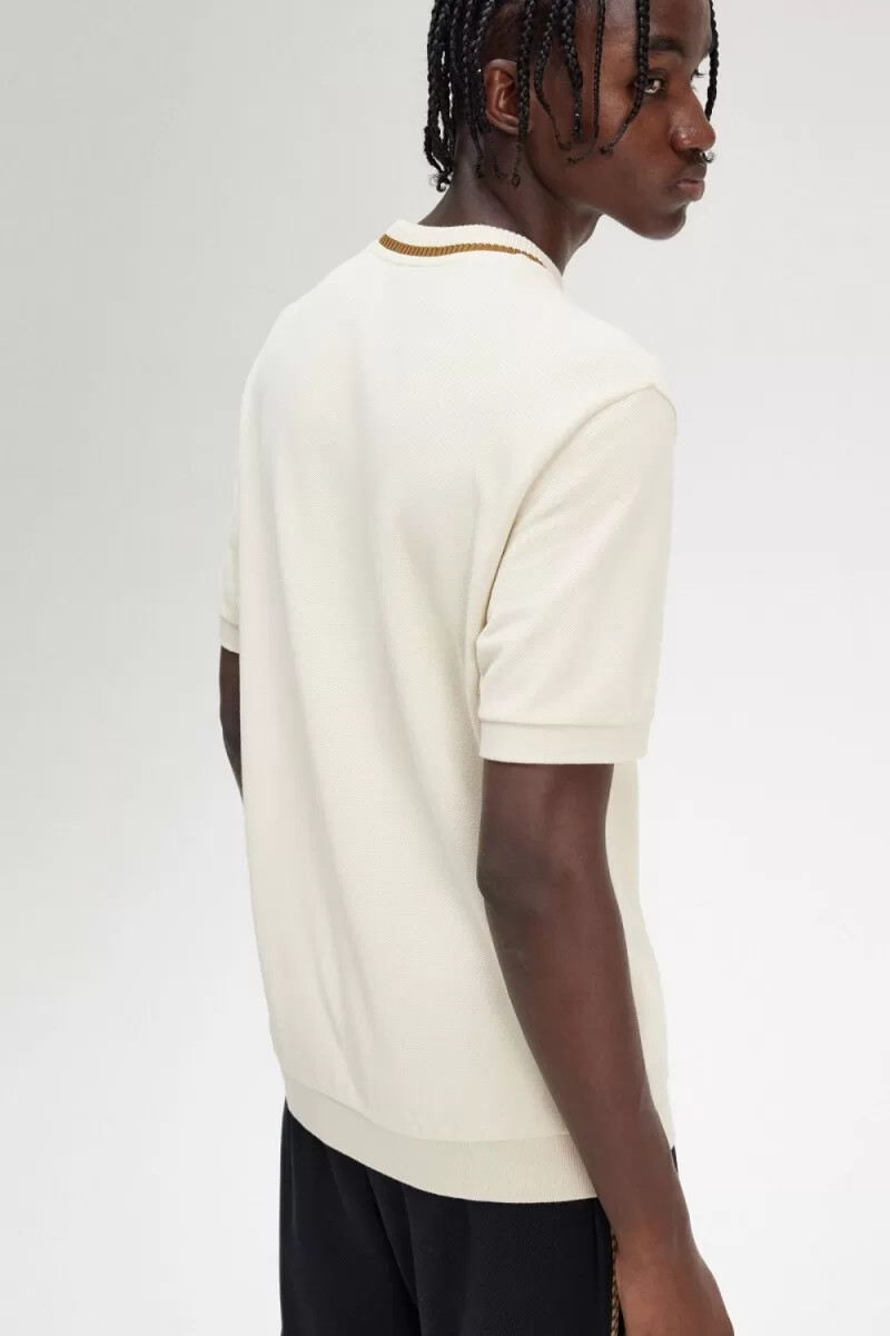 fred perry herren-t-shirt mit rundhalsausschnitt aus piqué farbe haferflocken