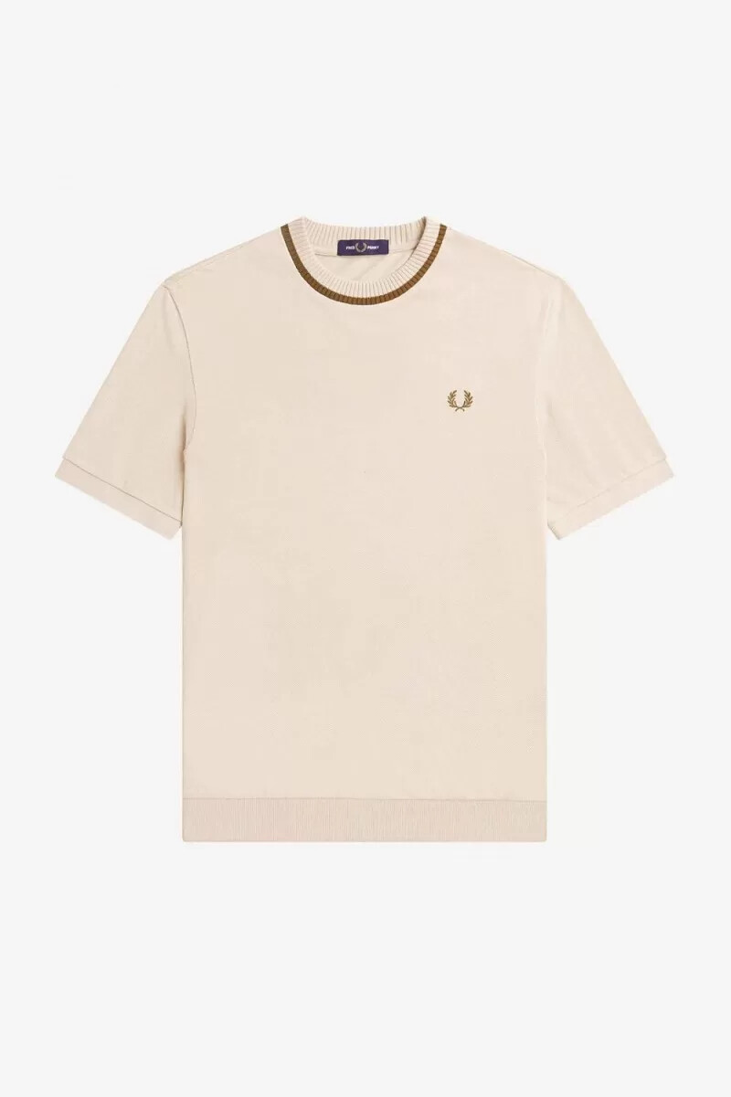 fred perry herren-t-shirt mit rundhalsausschnitt aus piqué farbe haferflocken