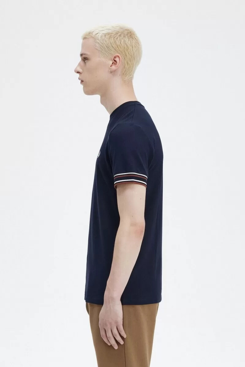 fred perry herren-t-shirt mit auffälliger piqué-decke marineblau