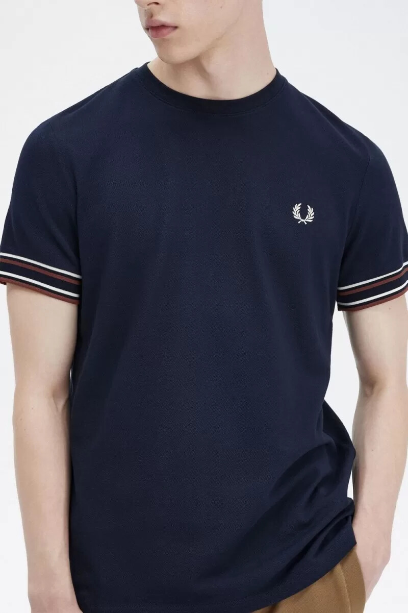 fred perry herren-t-shirt mit auffälliger piqué-decke marineblau