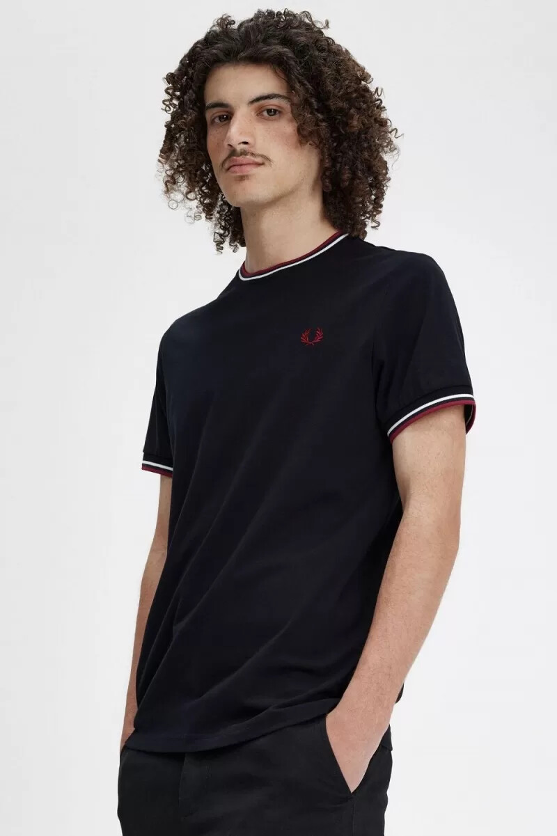fred perry twin tipped herren-t-shirt marineblau schneeweiß rostrot