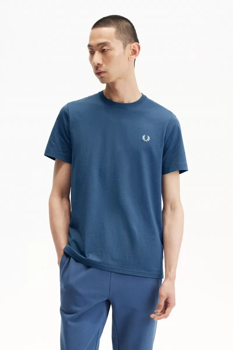 fred perry herren-t-shirt mit rundhalsausschnitt mitternachtsblau hellblau