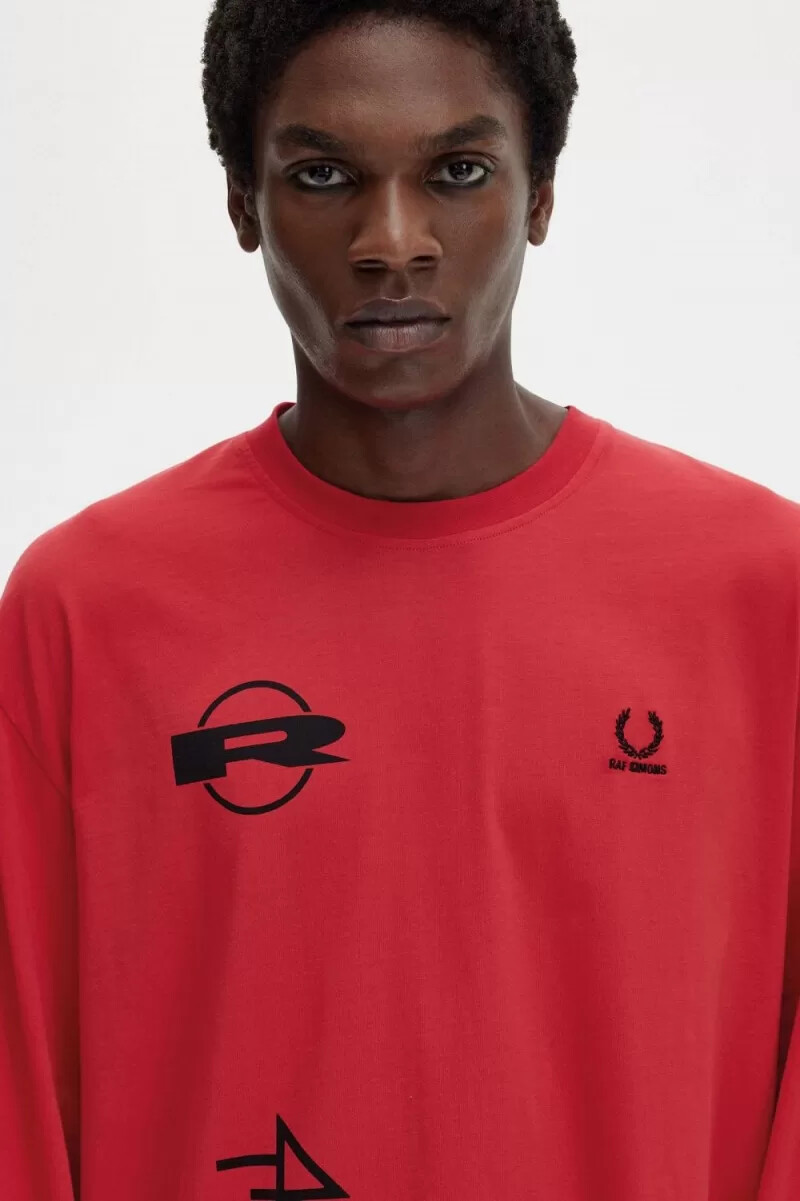 fred perry langarm-t-shirt mit print für herren rot