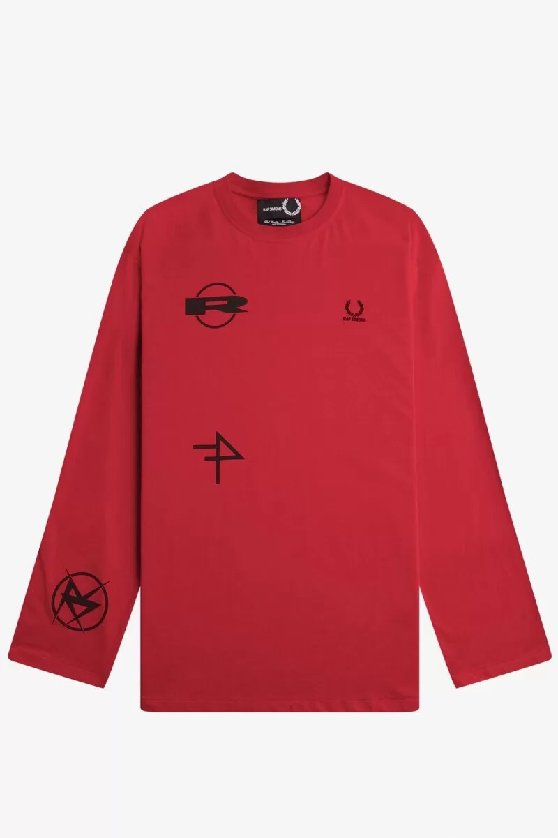 fred perry langarm-t-shirt mit print für herren rot