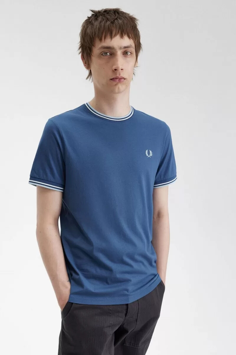 fred perry twin tipped herren-t-shirt mitternachtsblau beige hellblau