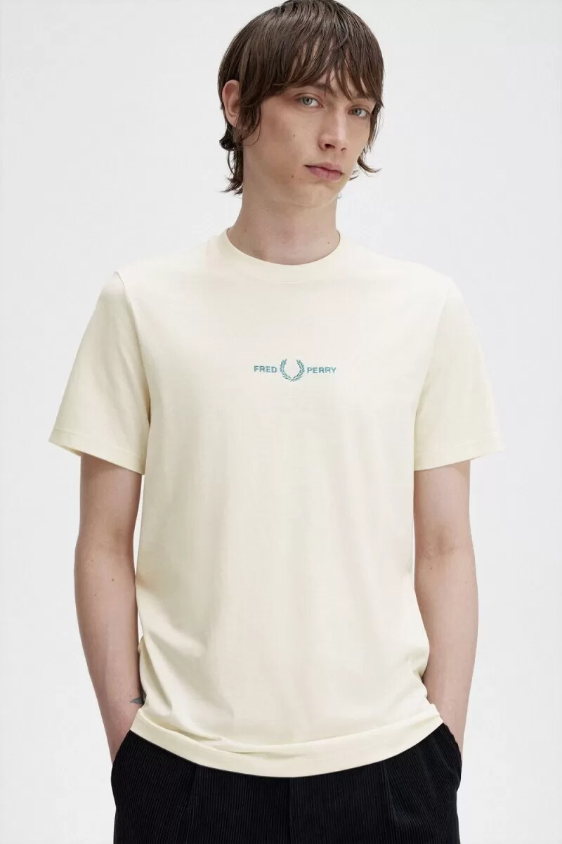 fred perry herren-t-shirt mit stickerei beige