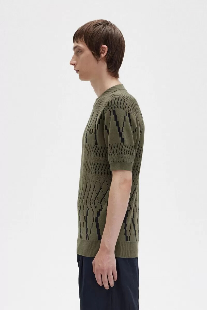 fred perry argyle panel strick-t-shirt für herren uniformgrün