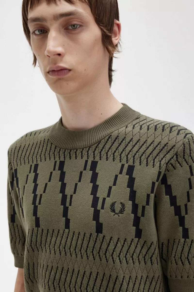 fred perry argyle panel strick-t-shirt für herren uniformgrün