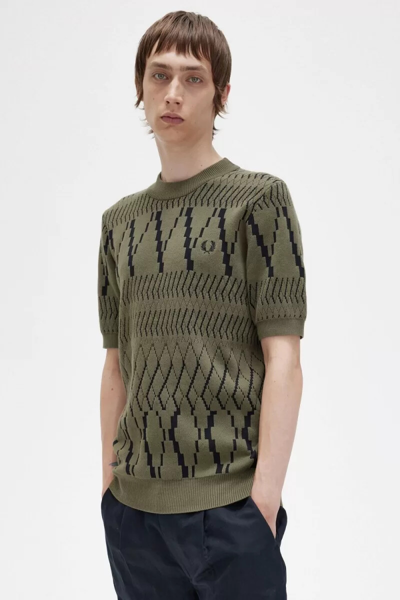 fred perry argyle panel strick-t-shirt für herren uniformgrün