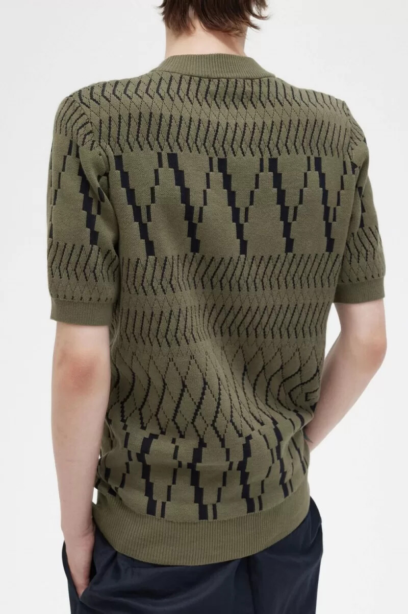 fred perry argyle panel strick-t-shirt für herren uniformgrün