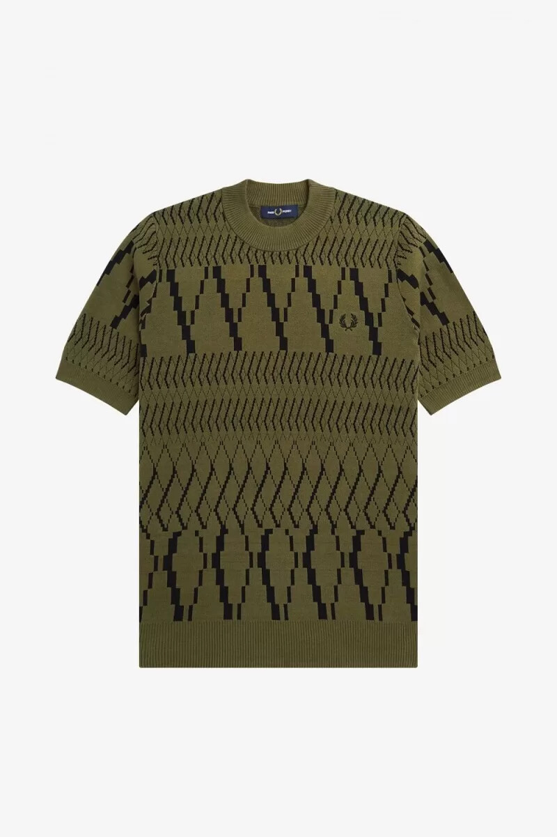 fred perry argyle panel strick-t-shirt für herren uniformgrün