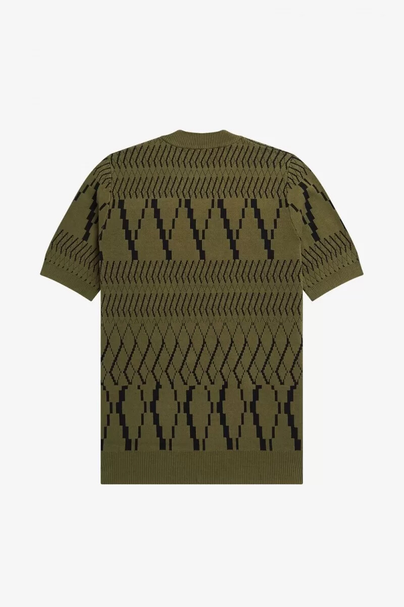 fred perry argyle panel strick-t-shirt für herren uniformgrün