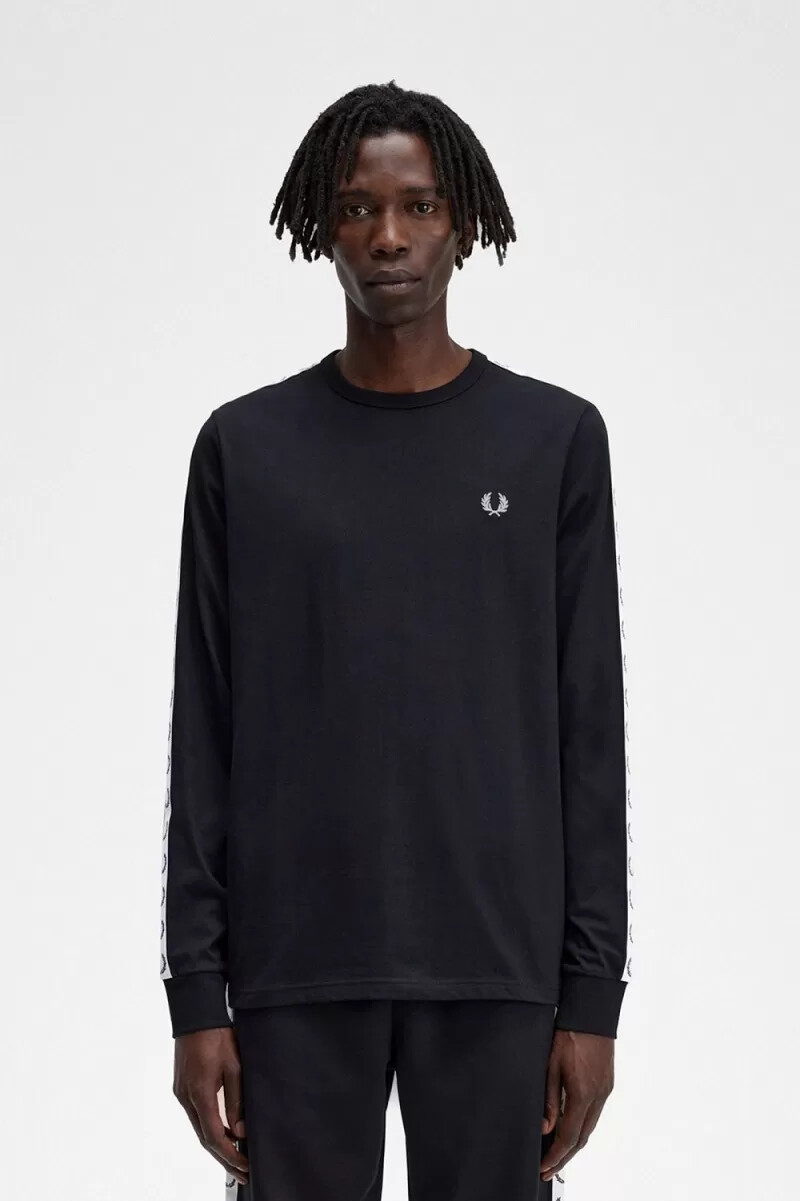 fred perry langarm-t-shirt mit ziernähten schwarz