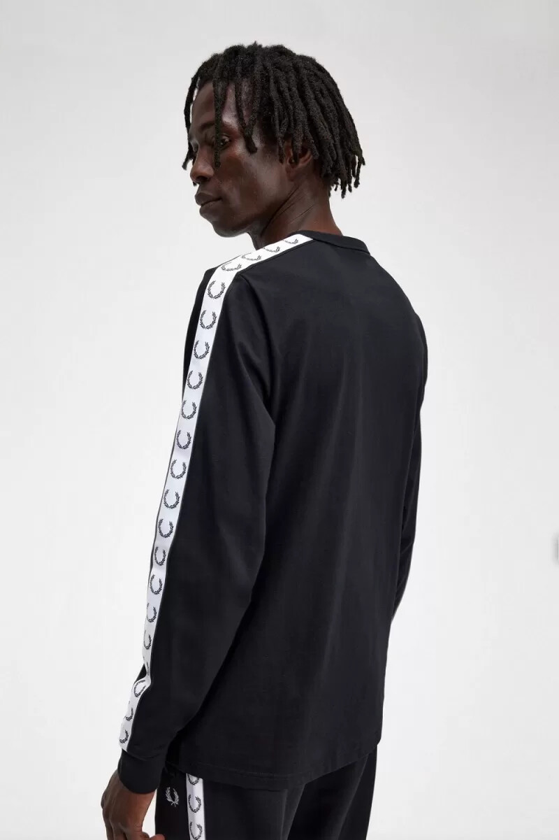 fred perry langarm-t-shirt mit ziernähten schwarz