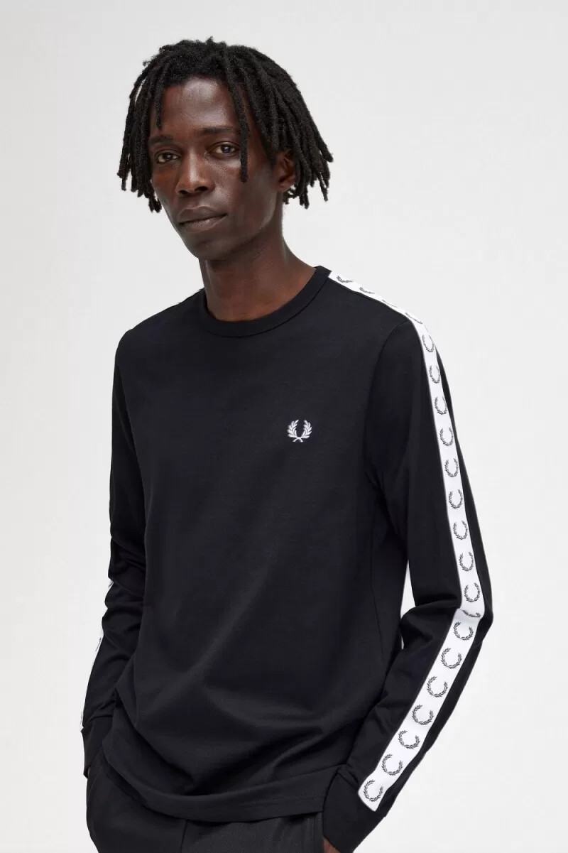 fred perry langarm-t-shirt mit ziernähten schwarz