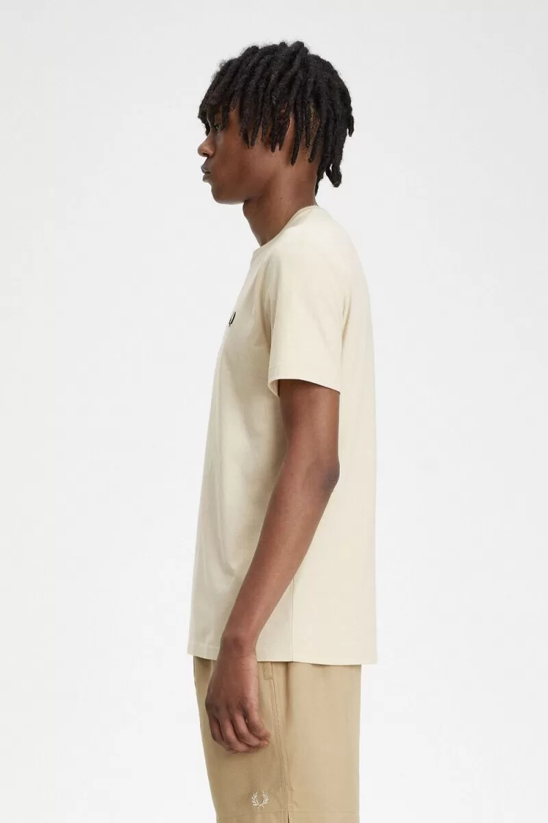 fred perry herren-t-shirt mit rundhalsausschnitt haferflockenfarbe schwarz