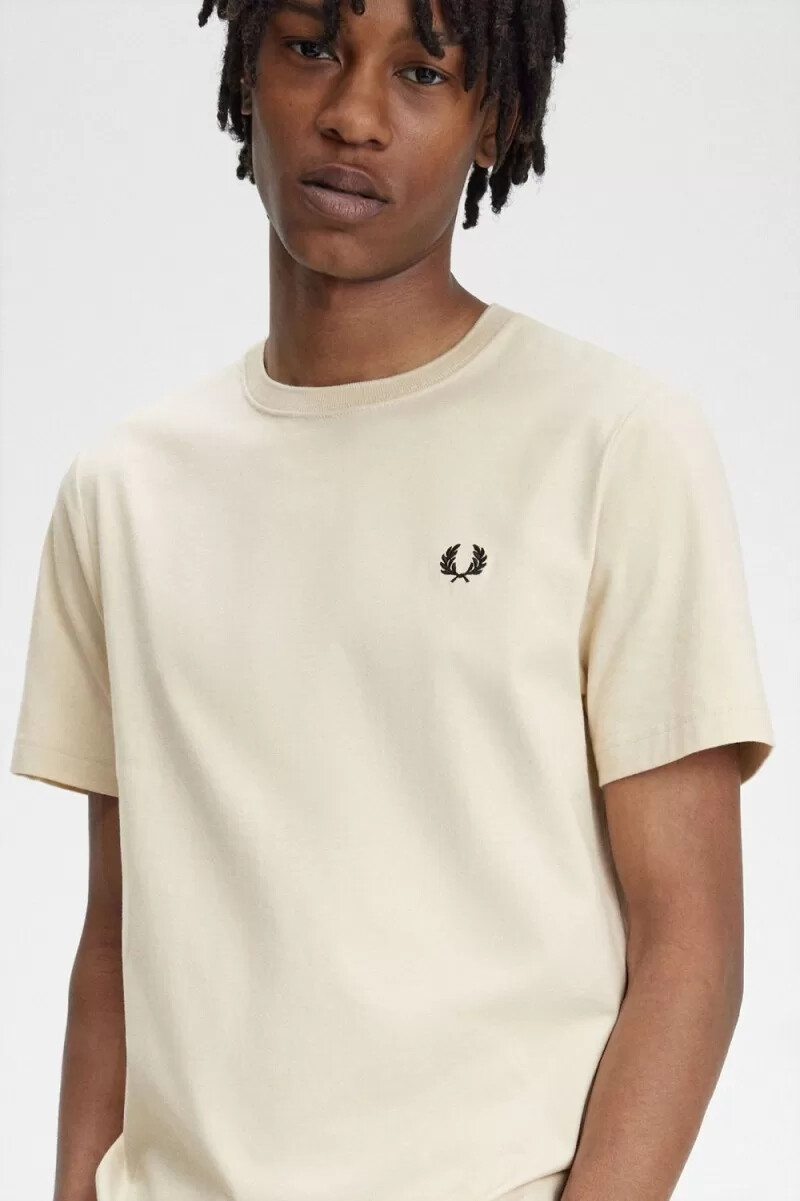 fred perry herren-t-shirt mit rundhalsausschnitt haferflockenfarbe schwarz