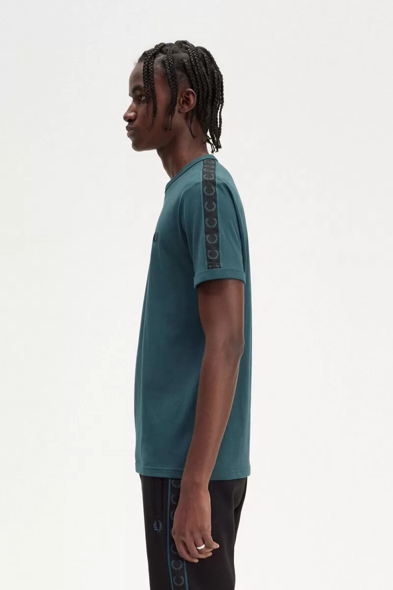 fred perry herren-t-shirt mit kontrastband petrolblauschwarz