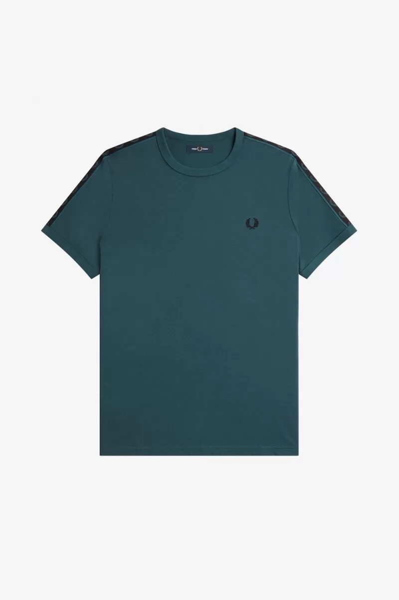 fred perry herren-t-shirt mit kontrastband petrolblauschwarz