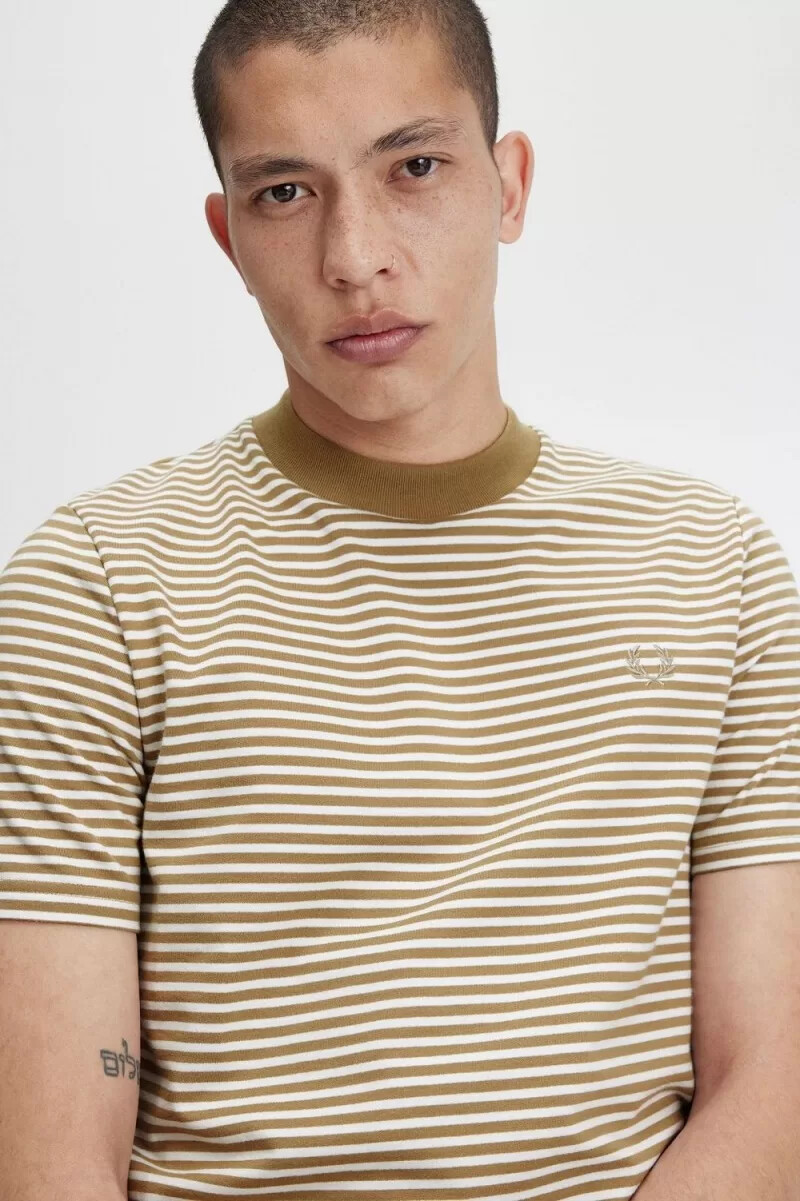 fred perry herren-t-shirt mit feinen streifen schweres material schneeweißgrün