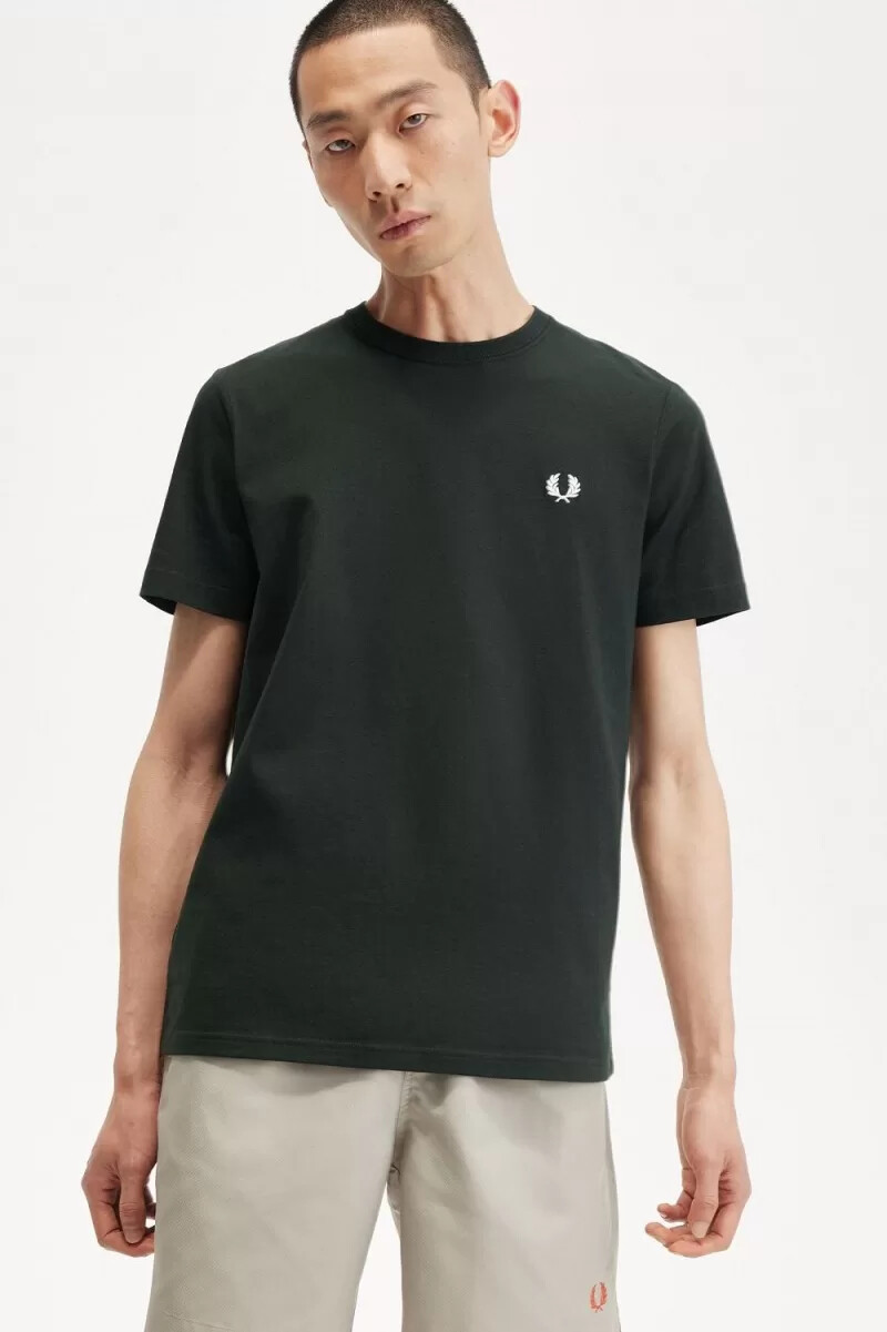 fred perry herren-t-shirt mit rundhalsausschnitt nachtgrün schneeweiß