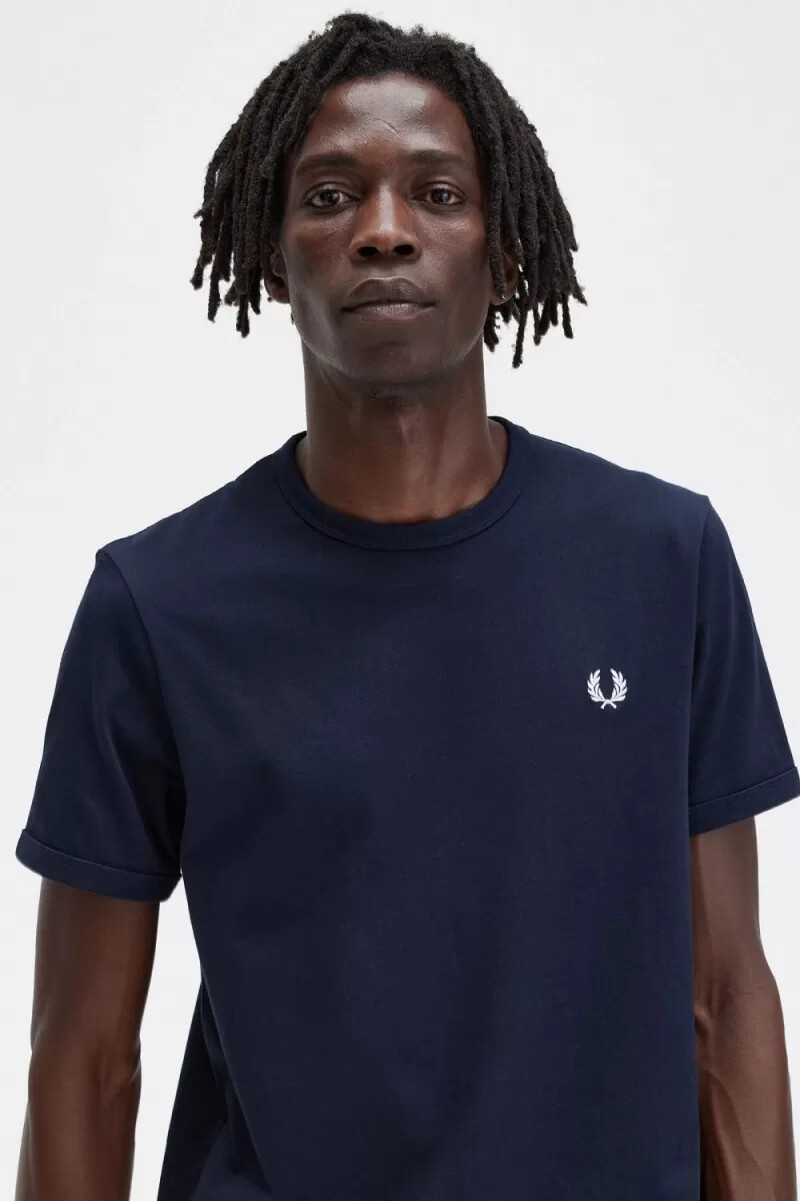 fred perry ringer herren-t-shirt marineblau