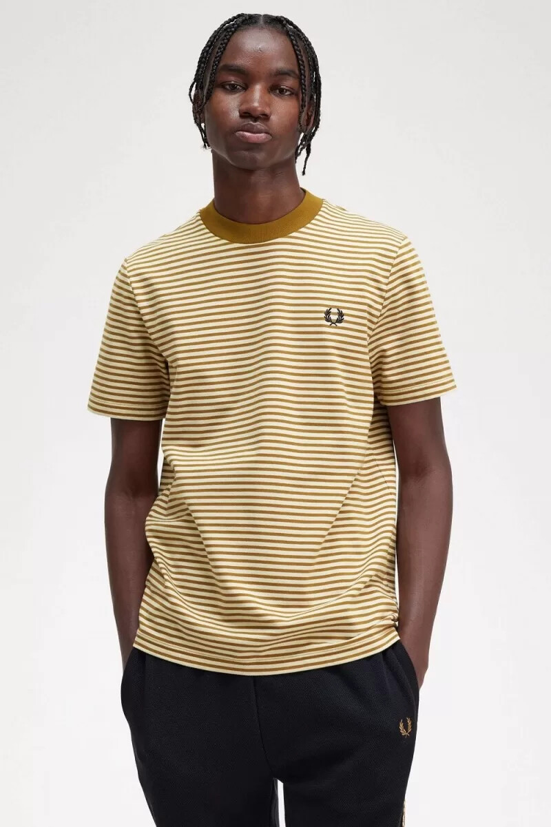 fred perry herren-t-shirt mit feinen streifen schweres material farbe haferflockendunkelbraun