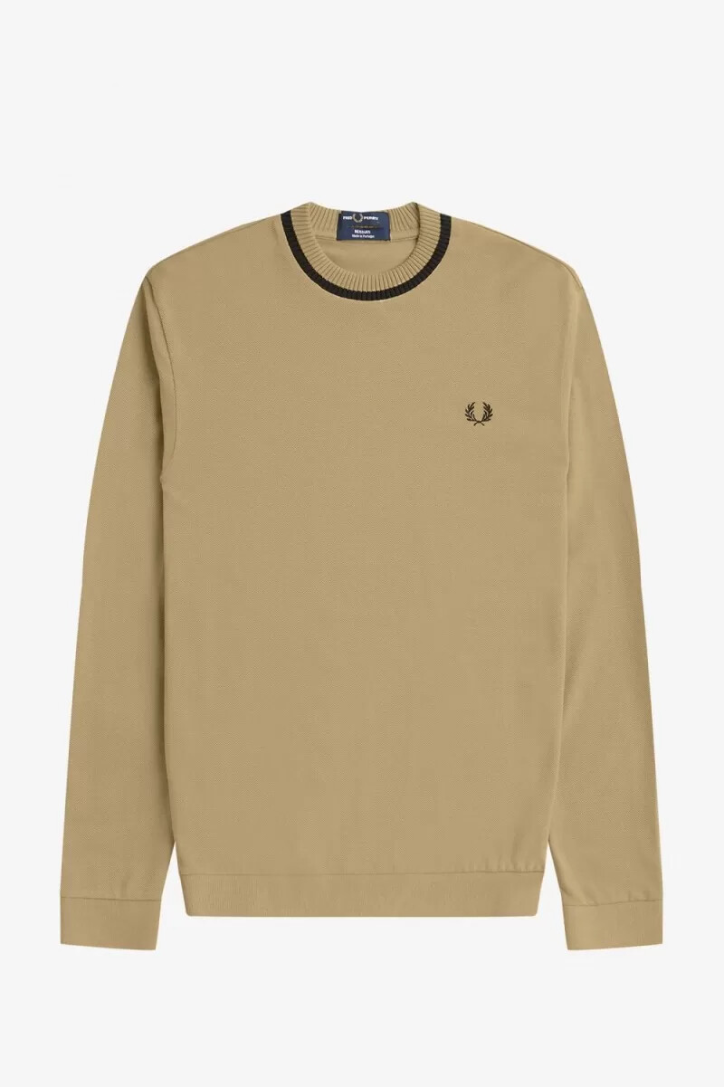 fred perry langarm-piqué-herren-t-shirt khaki