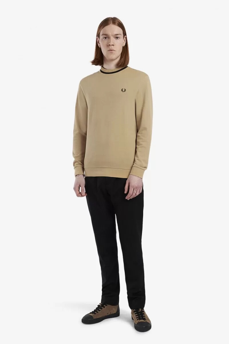 fred perry langarm-piqué-herren-t-shirt khaki
