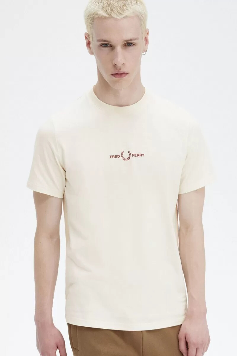 fred perry herren-t-shirt mit stickerei beige