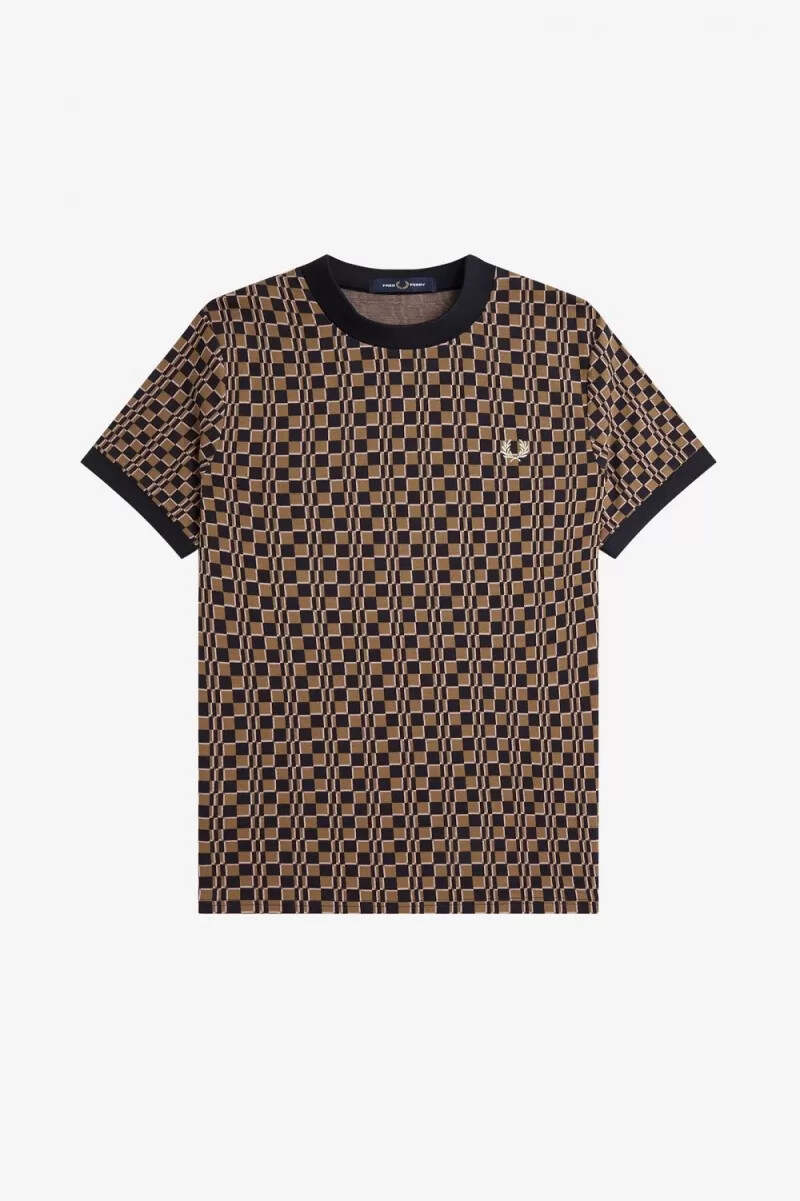 fred perry glitch chequerboard herren-t-shirt braun marineblau