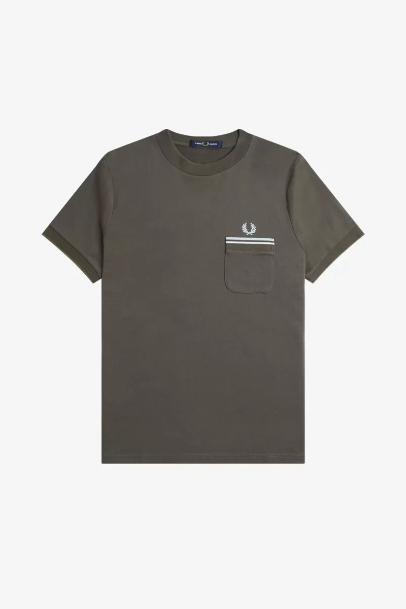 fred perry herren-t-shirt mit zwei aufgesetzten taschen feldgrün