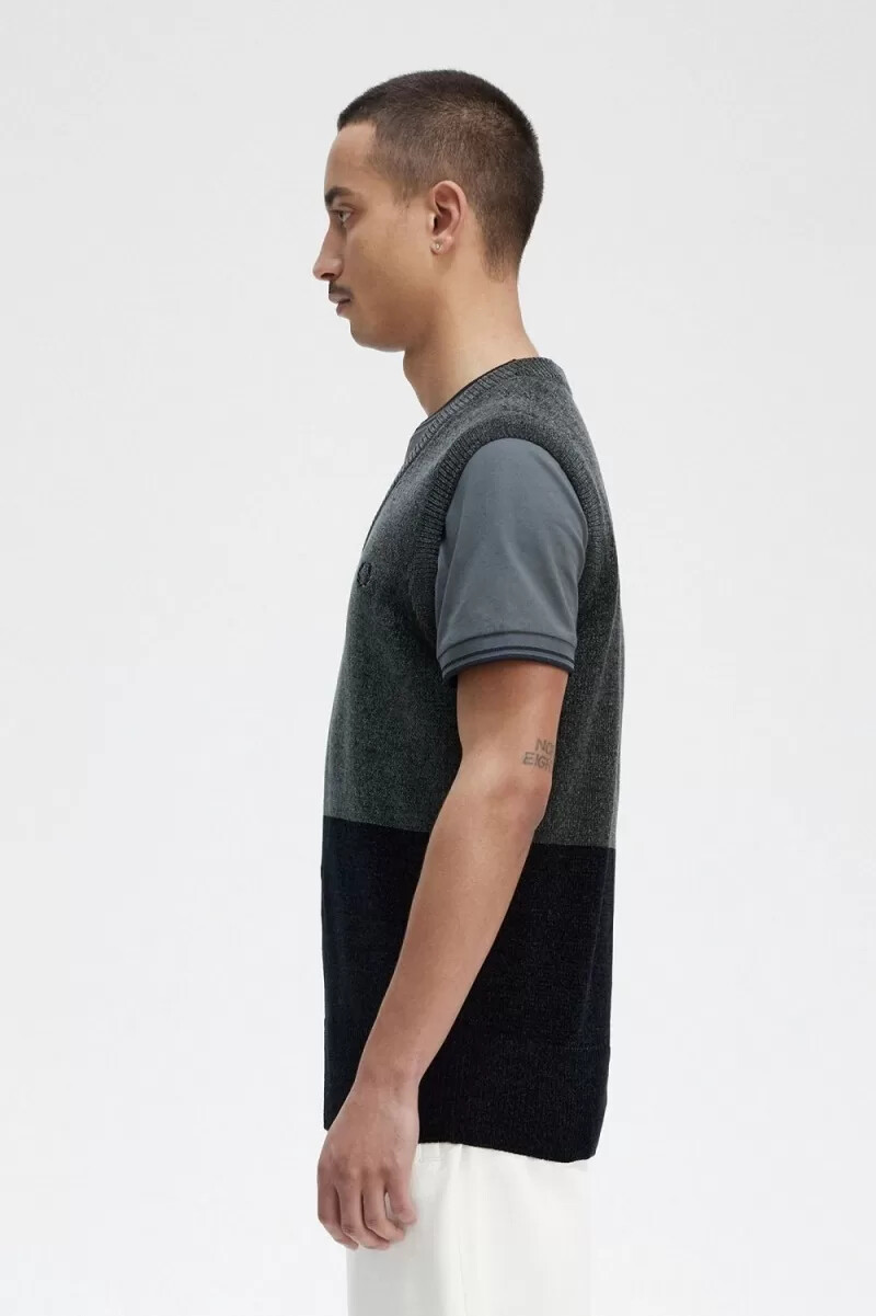 fred perry herren-tanktops aus chenille mit farbblockmuster feldgrün