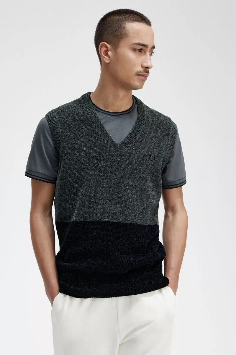 fred perry herren-tanktops aus chenille mit farbblockmuster feldgrün