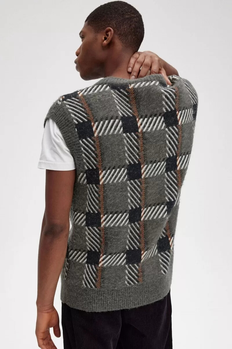 fred perry glitch tartan strick-tanktops für herren feldgrün