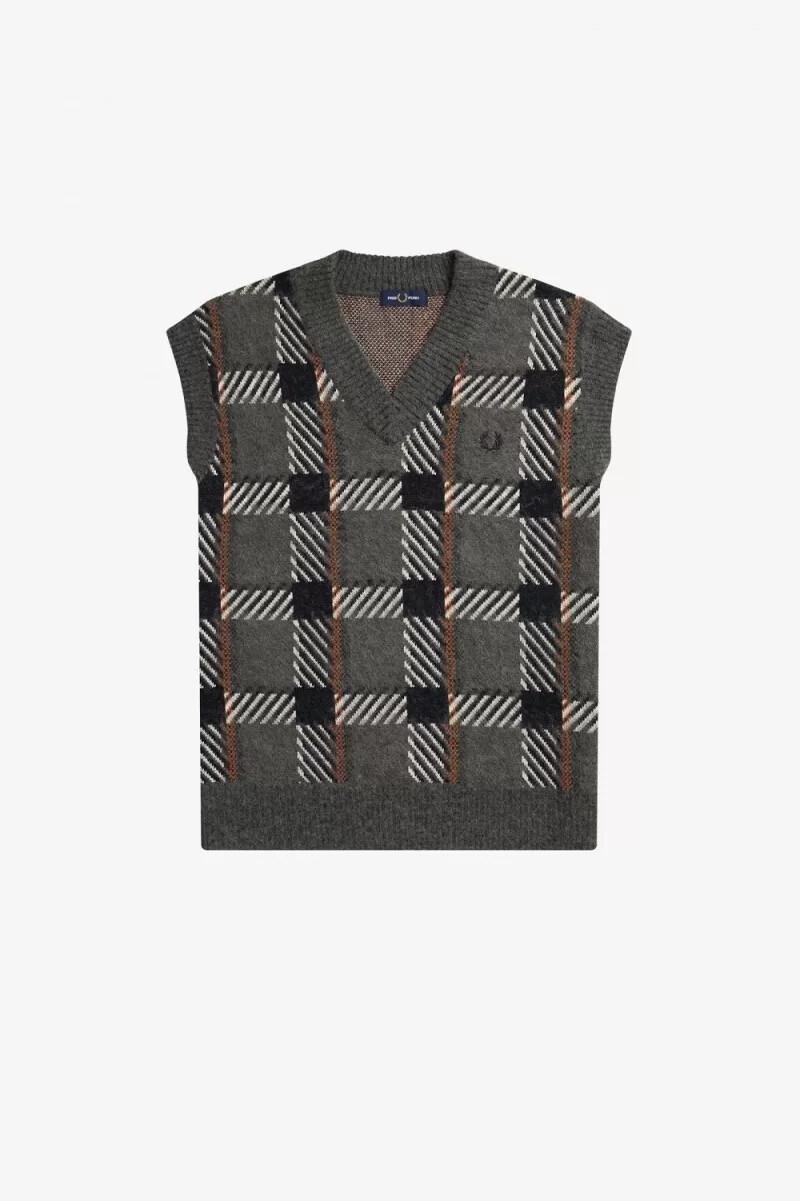 fred perry glitch tartan strick-tanktops für herren feldgrün