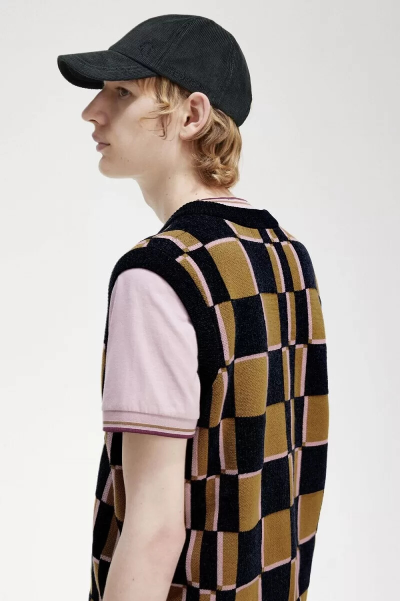 fred perry glitch chequerboard herren-tanktops braun marineblau