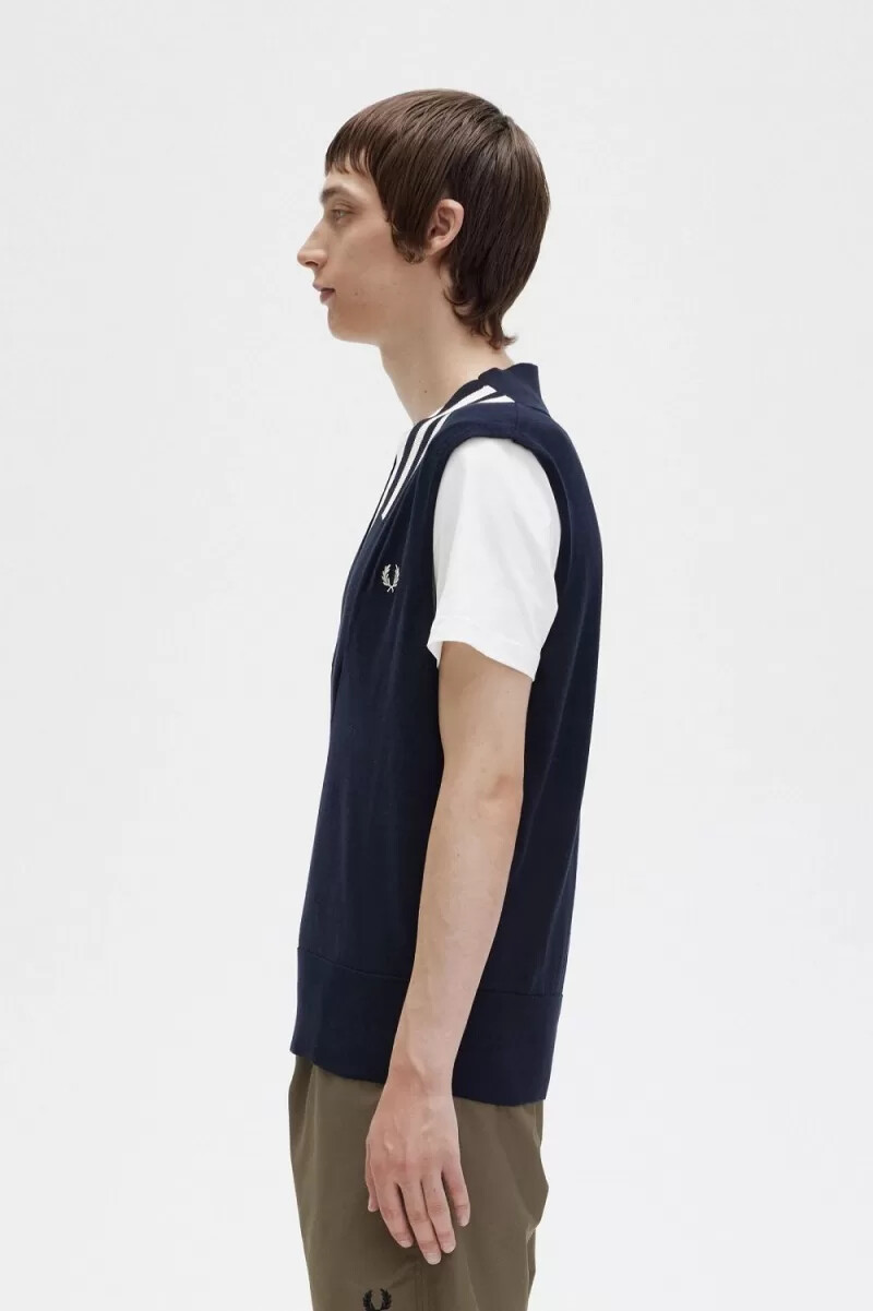 fred perry tanktop mit v-ausschnitt und zierstreifen herren marineblau