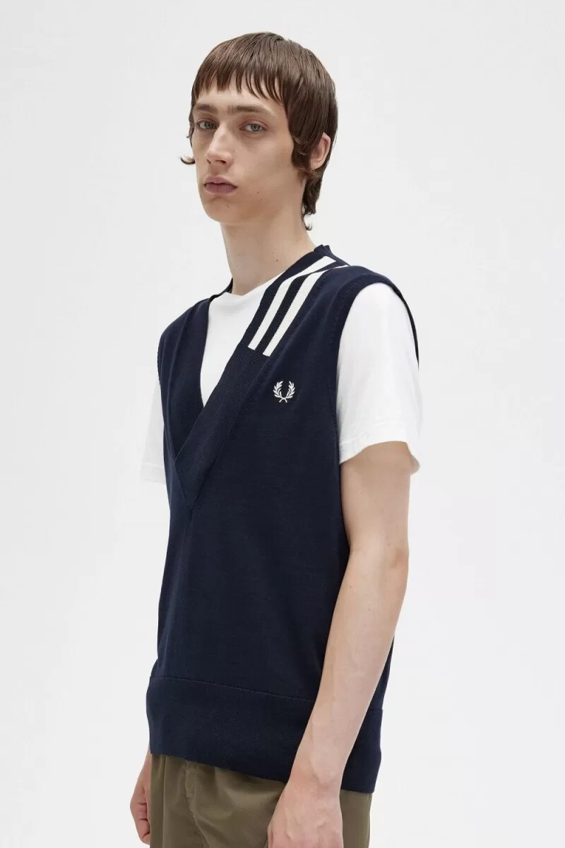 fred perry tanktop mit v-ausschnitt und zierstreifen herren marineblau