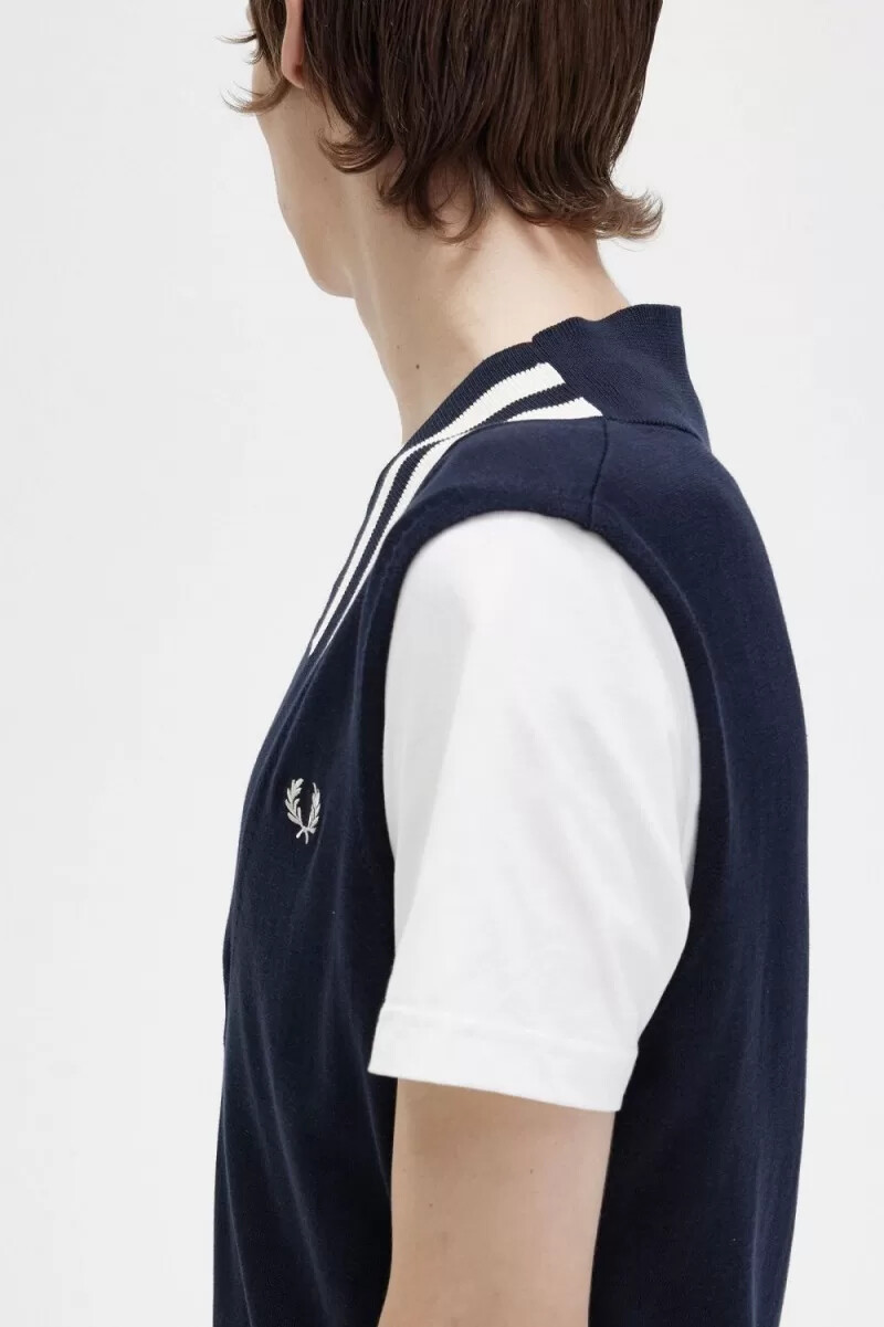 fred perry tanktop mit v-ausschnitt und zierstreifen herren marineblau
