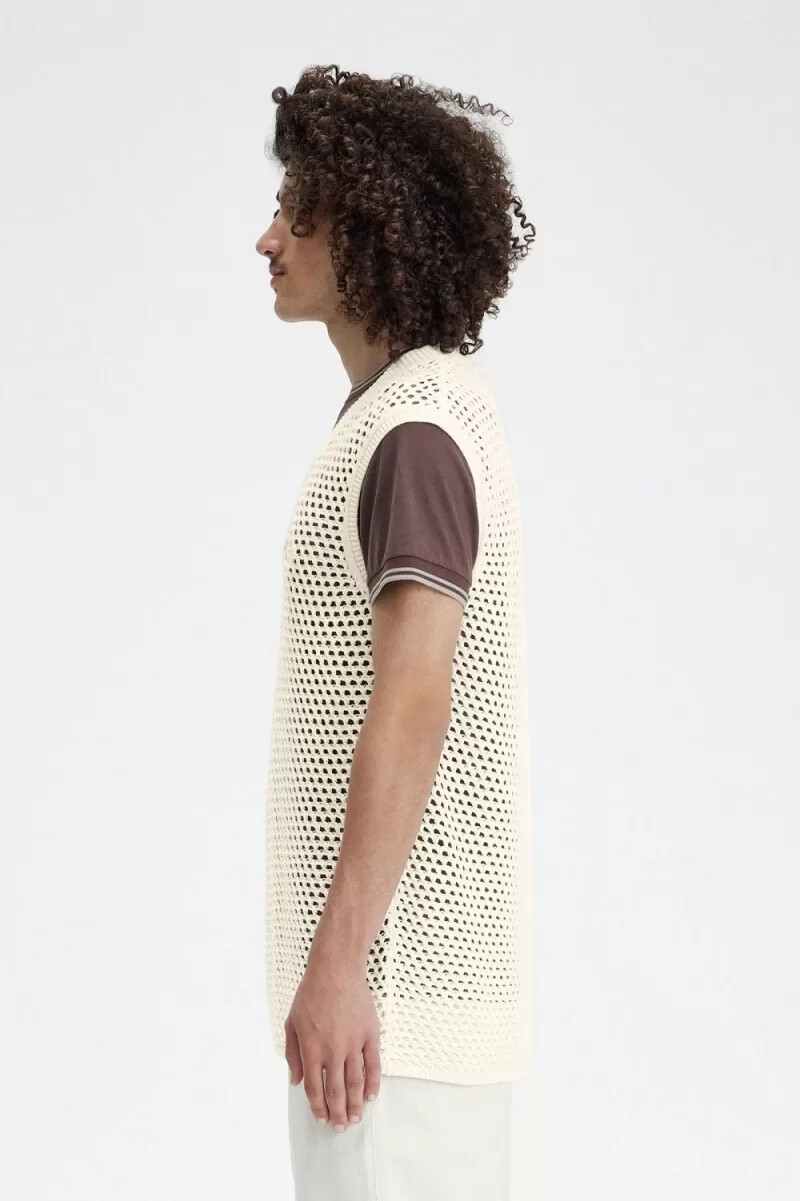 fred perry herren-tanktop aus spitzenstrick beige