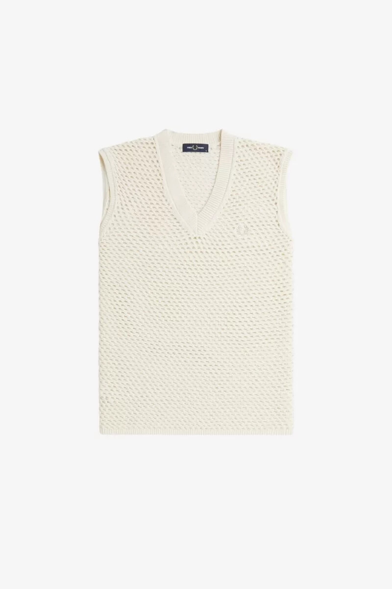 fred perry herren-tanktop aus spitzenstrick beige
